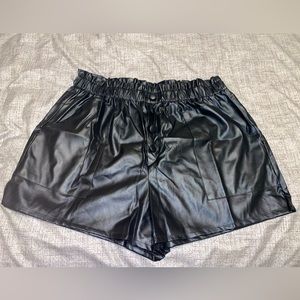 Faux leather parachute shorts